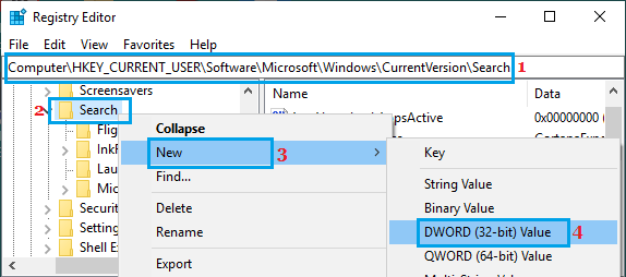 在 Windows 搜索注册表中创建新的 DWORD