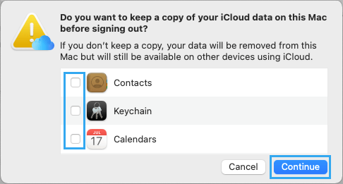选择要在 Mac 上复制的 iCloud 数据