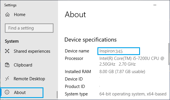 系统设置屏幕上的 Windows 计算机名称