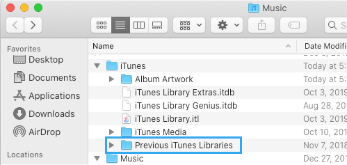 Windows 中以前的 iTunes 库文件夹