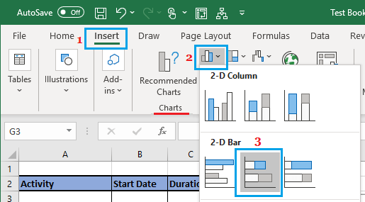 在 Excel 中插入堆积条形图
