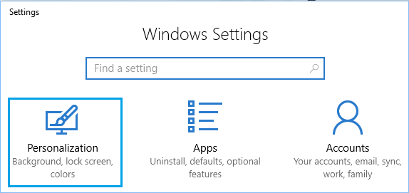 Windows 设置屏幕上的个性化选项卡