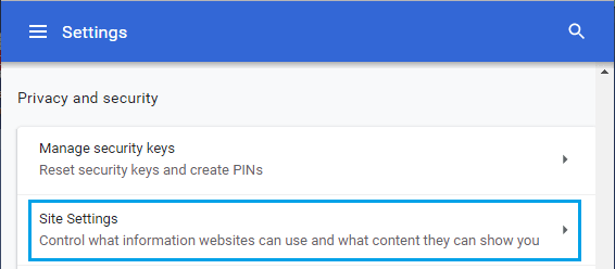 Chrome 网站设置选项