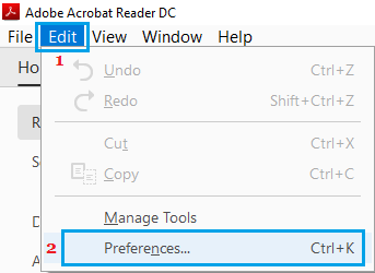 打开 Adob​​e Reader 首选项