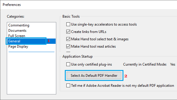 在 Adob​​e Reader 中选择默认 PDF 处理程序选项