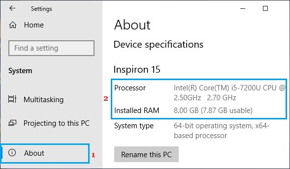 设置屏幕上的 Windows 设备规格
